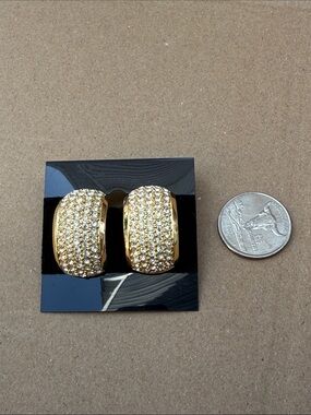 VINTAGE CHRISTIAN DIOR Gold Pave Crystal Half-Hoop Earrings - Gold Tone